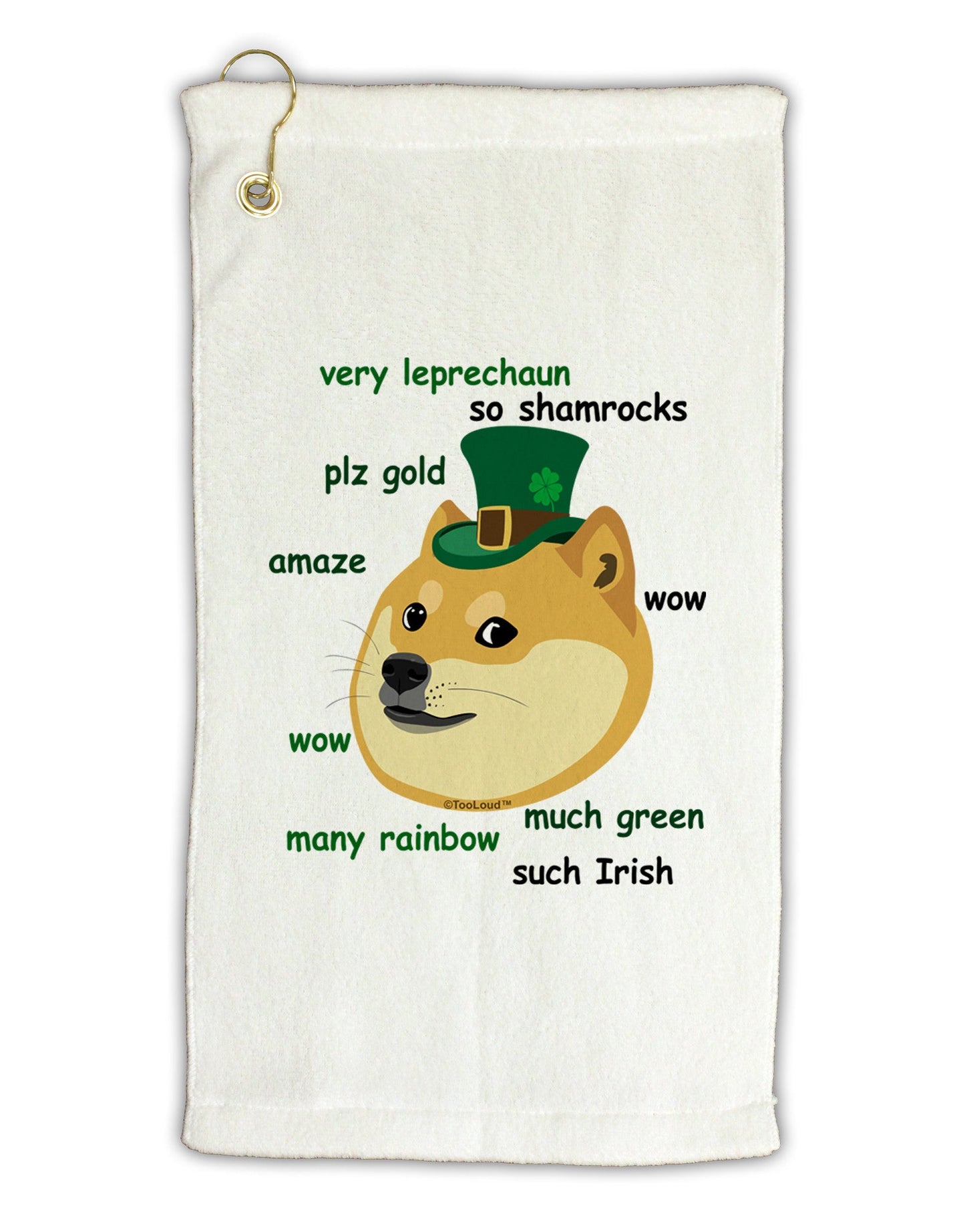 St Patricks Day Leprechaun Doge Micro Terry Gromet Golf Towel 16 x 25 inch-Golf Towel-TooLoud-White-Davson Sales
