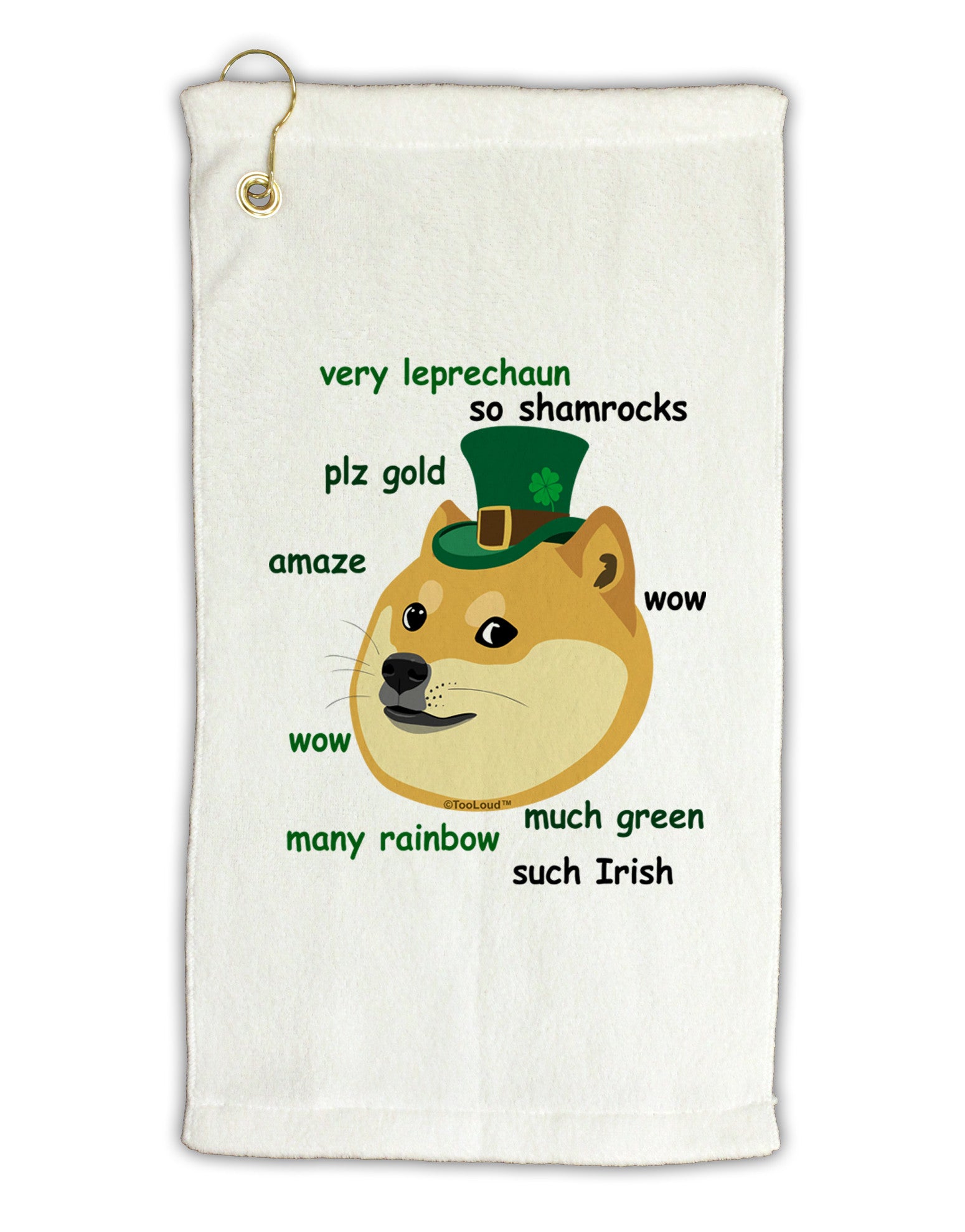 St Patricks Day Leprechaun Doge Micro Terry Gromet Golf Towel 16 x 25 inch-Golf Towel-TooLoud-White-Davson Sales