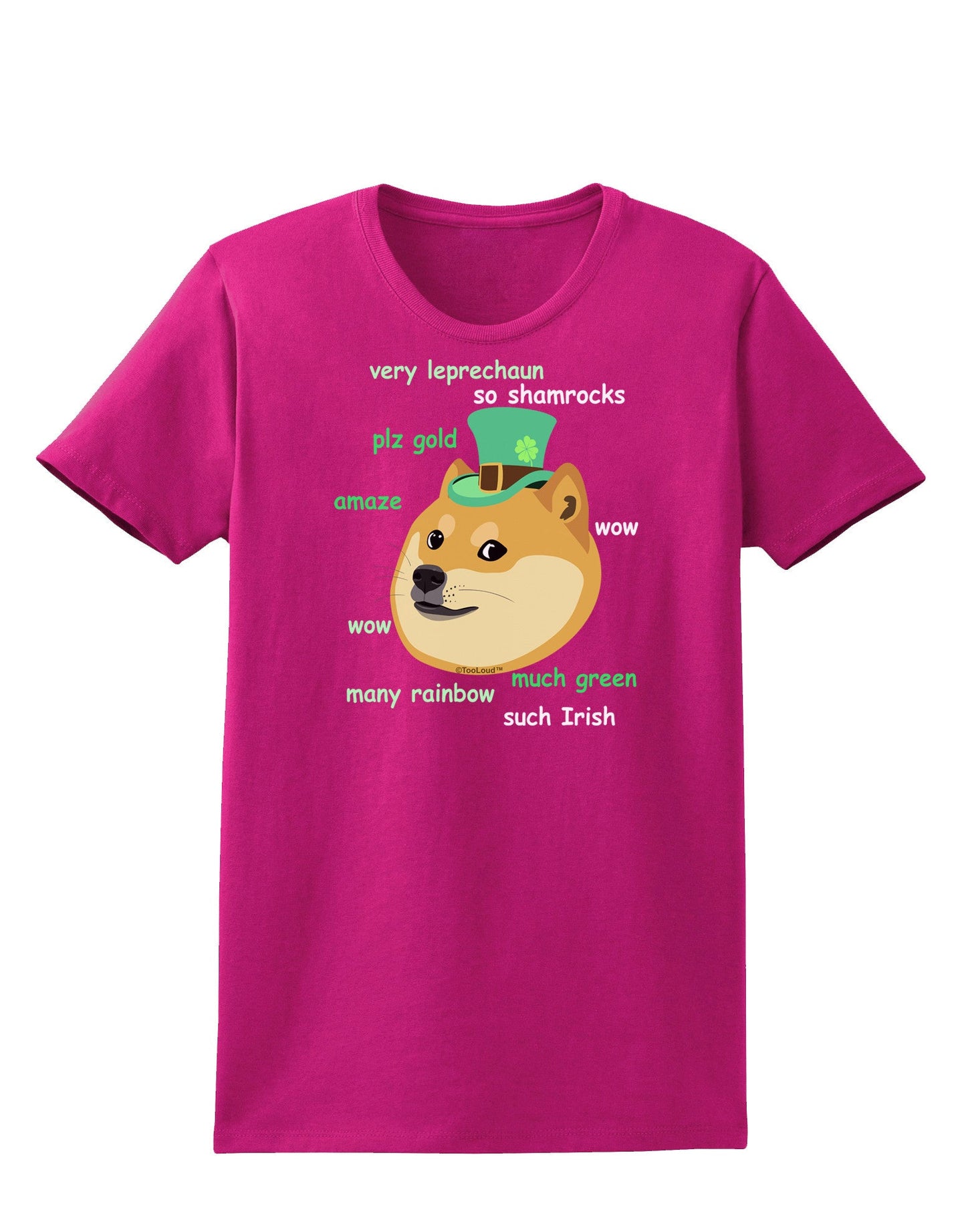 St Patricks Day Leprechaun Doge Womens Dark T-Shirt-TooLoud-Hot-Pink-Small-Davson Sales