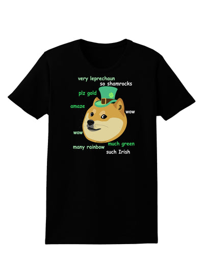 St Patricks Day Leprechaun Doge Womens Dark T-Shirt-TooLoud-Black-X-Small-Davson Sales