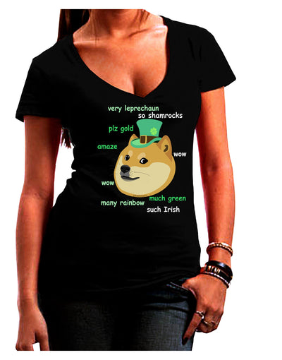 St Patricks Day Leprechaun Doge Womens V-Neck Dark T-Shirt-Womens V-Neck T-Shirts-TooLoud-Black-Juniors Fitted Small-Davson Sales