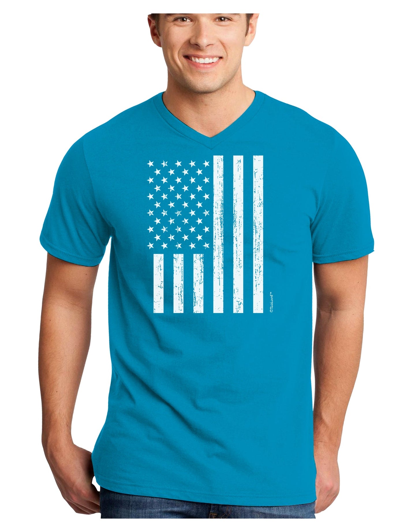 Stamp Style American Flag - Distressed Adult Dark V-Neck T-Shirt by TooLoud-Mens V-Neck T-Shirt-TooLoud-Turquoise-Small-Davson Sales