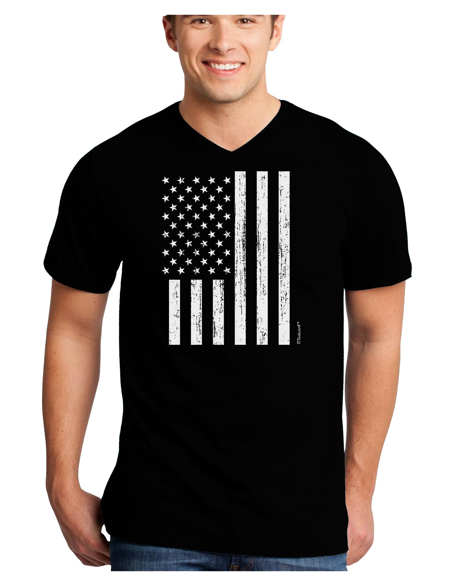 Stamp Style American Flag - Distressed Adult Dark V-Neck T-Shirt by TooLoud-Mens V-Neck T-Shirt-TooLoud-Black-Small-Davson Sales