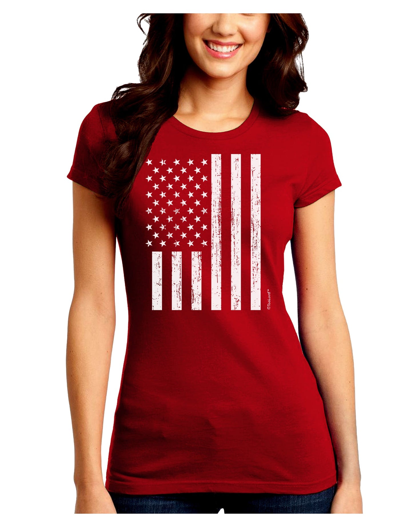 Stamp Style American Flag - Distressed Juniors Crew Dark T-Shirt by TooLoud-T-Shirts Juniors Tops-TooLoud-Red-Juniors Fitted Small-Davson Sales