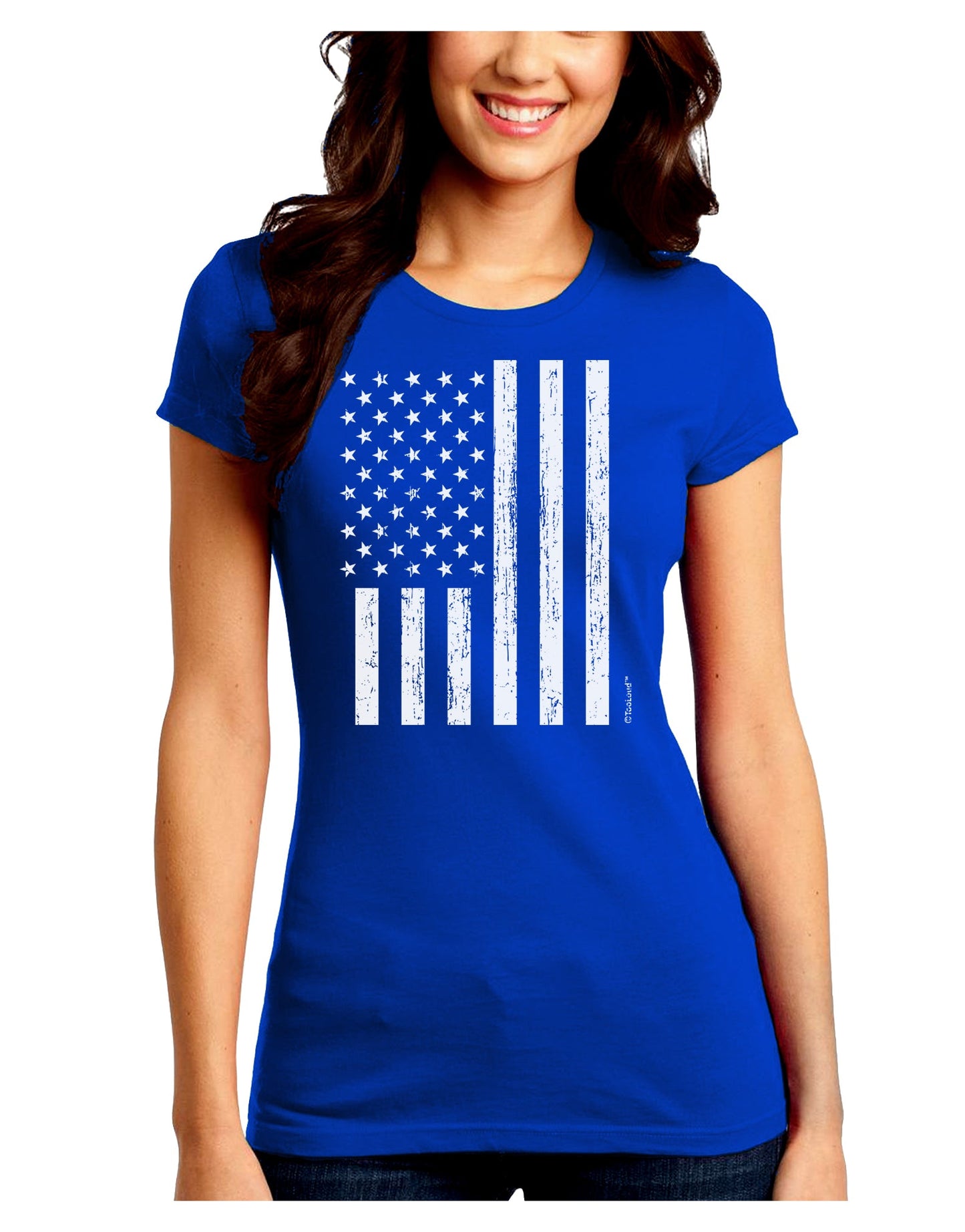 Stamp Style American Flag - Distressed Juniors Crew Dark T-Shirt by TooLoud-T-Shirts Juniors Tops-TooLoud-Royal-Blue-Juniors Fitted Small-Davson Sales