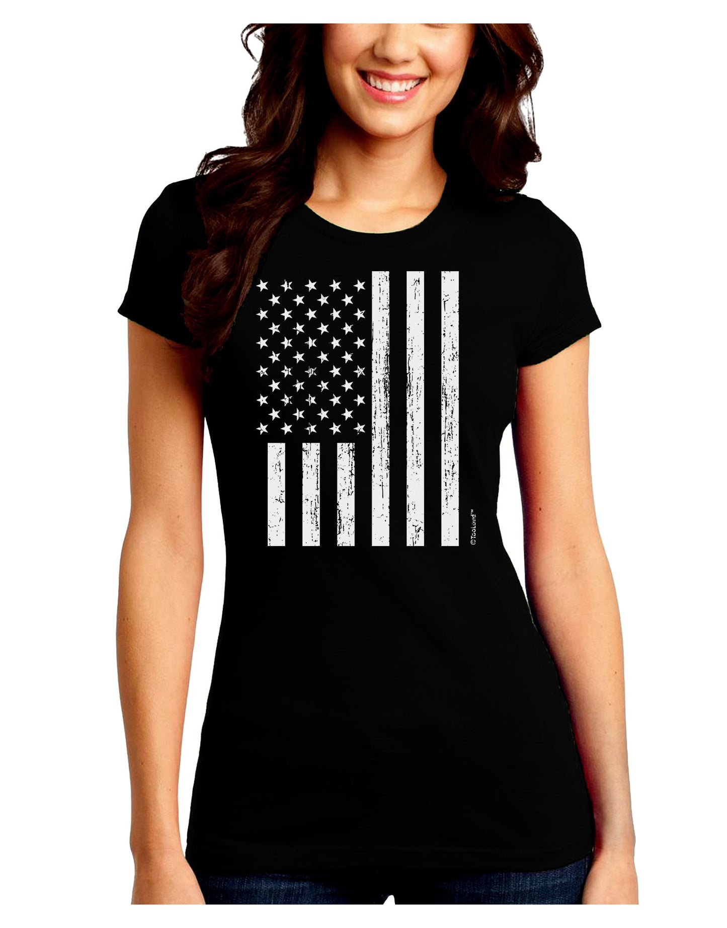 Stamp Style American Flag - Distressed Juniors Crew Dark T-Shirt by TooLoud-T-Shirts Juniors Tops-TooLoud-Black-Juniors Fitted Small-Davson Sales