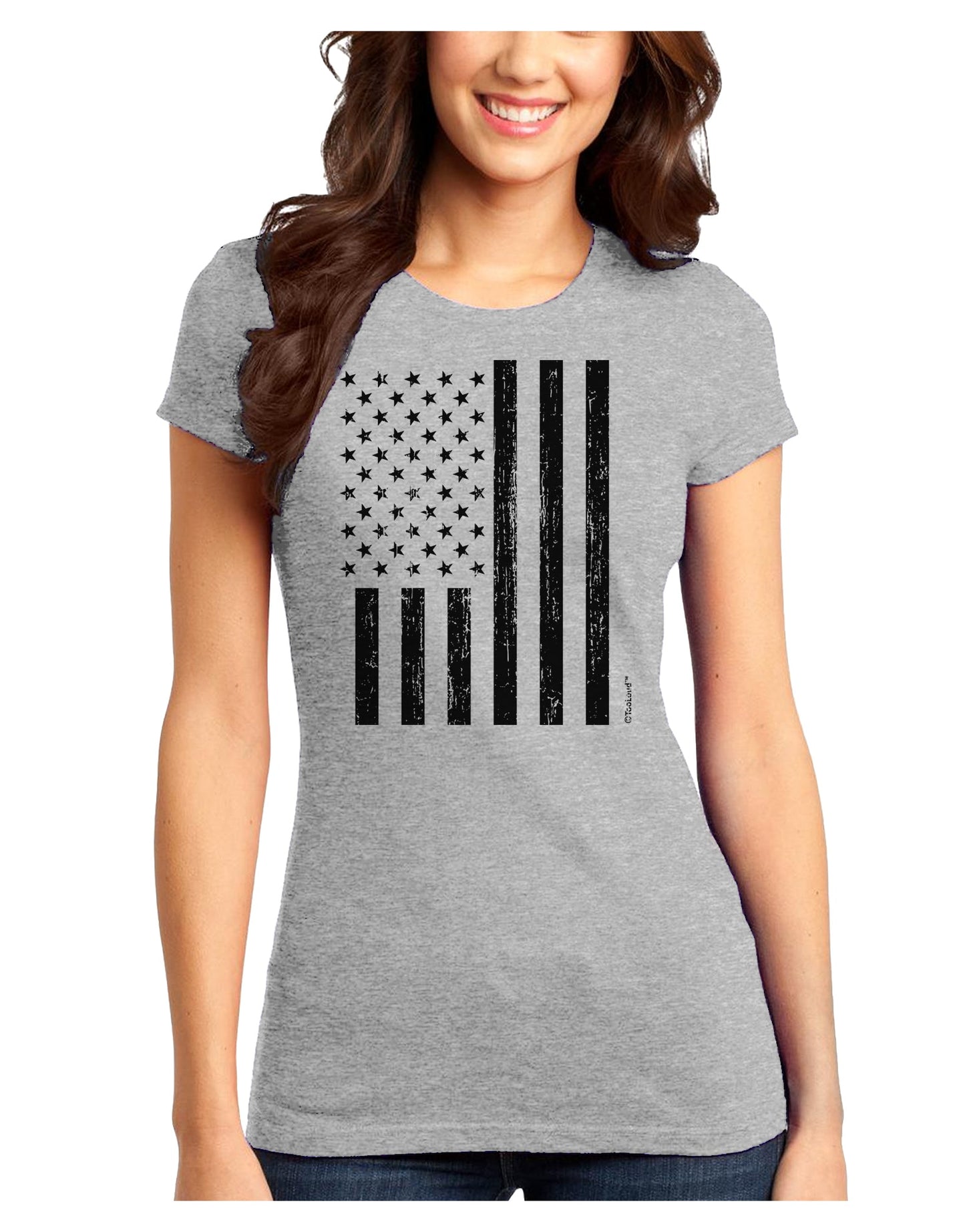 Stamp Style American Flag - Distressed Juniors T-Shirt by TooLoud-Womens Juniors T-Shirt-TooLoud-Ash-Gray-Juniors Fitted X-Small-Davson Sales