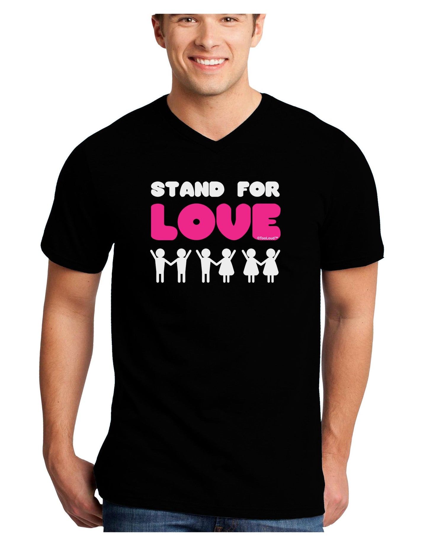 Stand For Love Pink Adult Dark V-Neck T-Shirt-TooLoud-Black-Small-Davson Sales