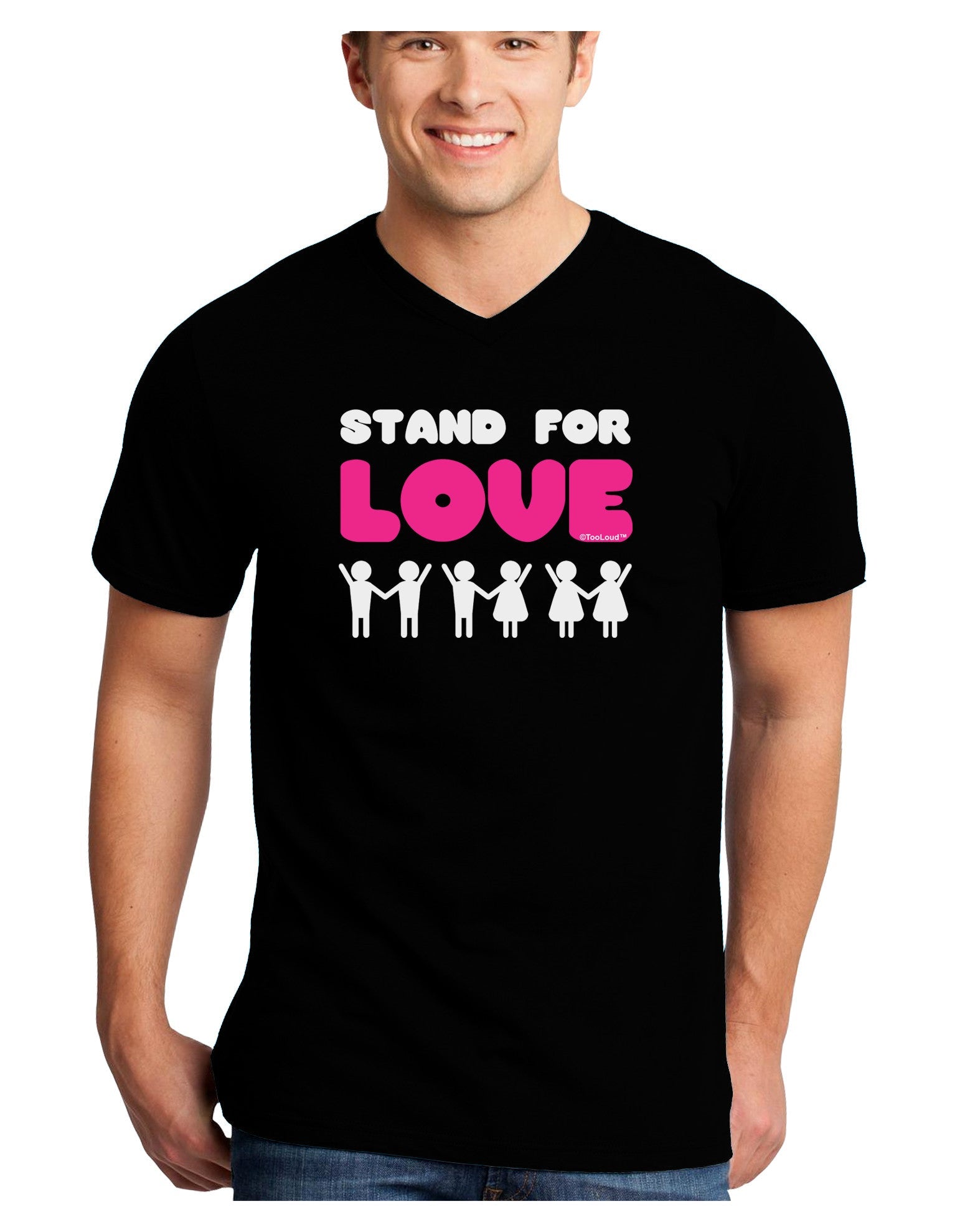 Stand For Love Pink Adult Dark V-Neck T-Shirt-TooLoud-Black-Small-Davson Sales
