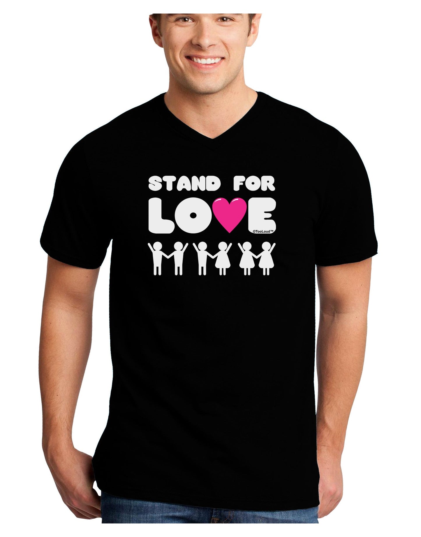 Stand For Love Pink Heart Adult Dark V-Neck T-Shirt-TooLoud-Black-Small-Davson Sales