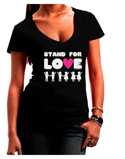 Stand For Love Pink Heart Juniors V-Neck Dark T-Shirt-Womens V-Neck T-Shirts-TooLoud-Black-Juniors Fitted Small-Davson Sales