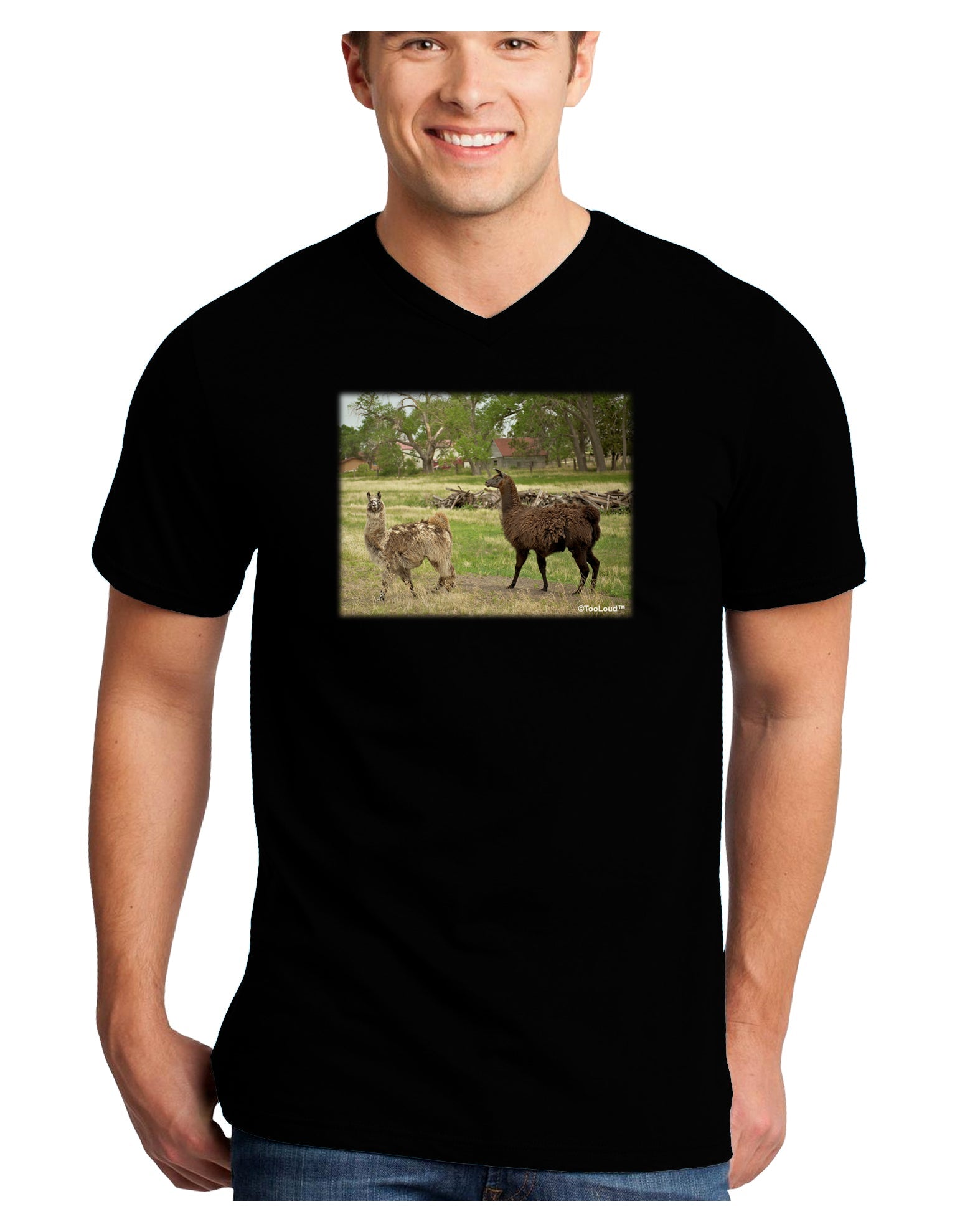 Standing Llamas Adult Dark V-Neck T-Shirt by TooLoud-Mens V-Neck T-Shirt-TooLoud-Black-Small-Davson Sales