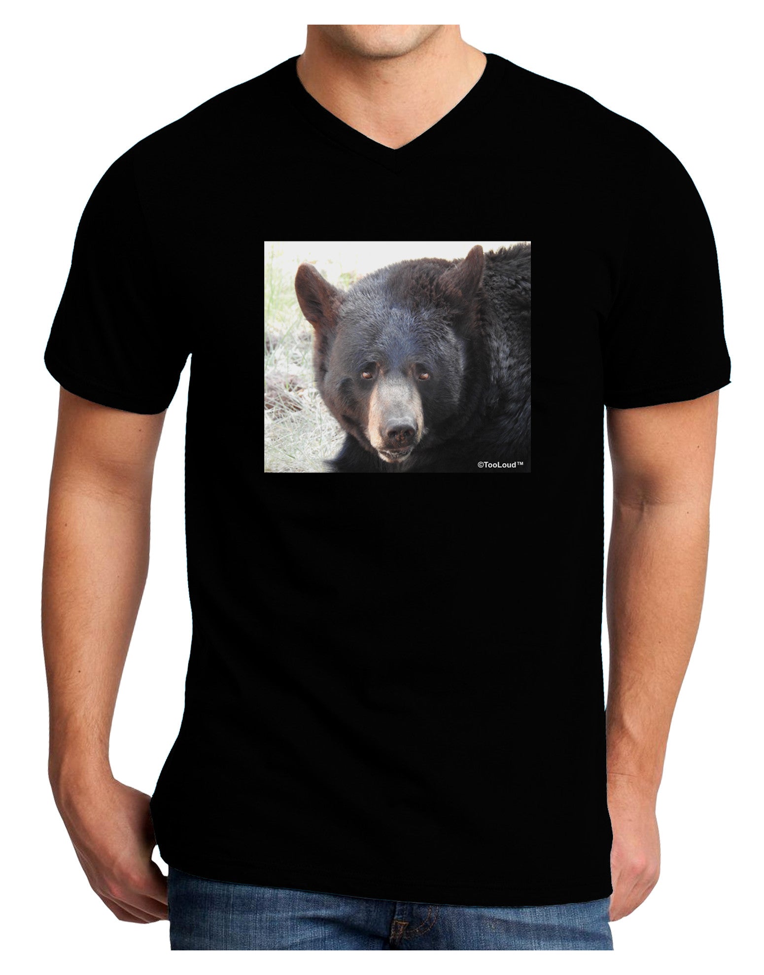 Staring Black Bear Adult Dark V-Neck T-Shirt-Mens V-Neck T-Shirt-TooLoud-Black-Small-Davson Sales