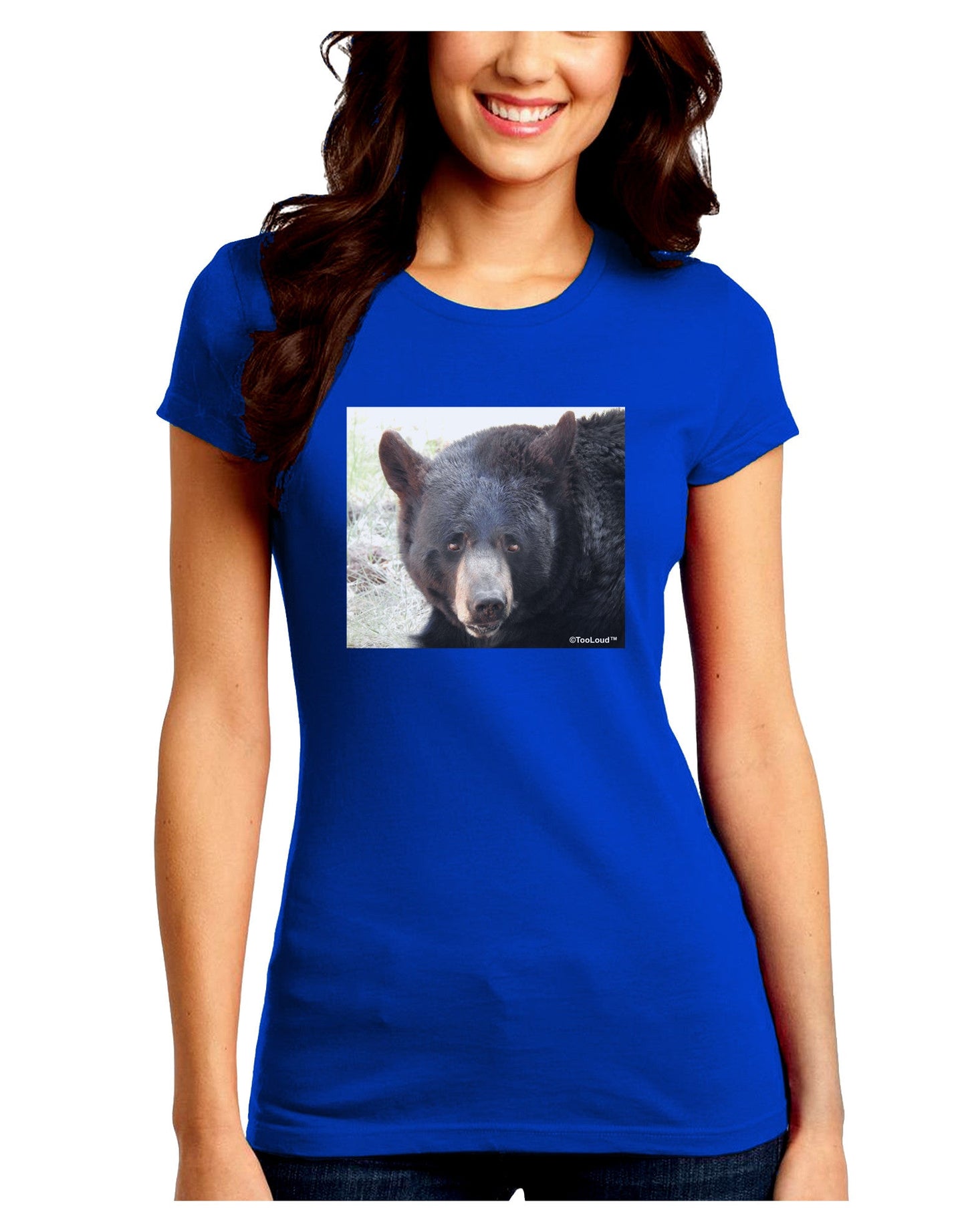 Staring Black Bear Juniors Petite Crew Dark T-Shirt-T-Shirts Juniors Tops-TooLoud-Royal-Blue-Juniors Fitted Small-Davson Sales