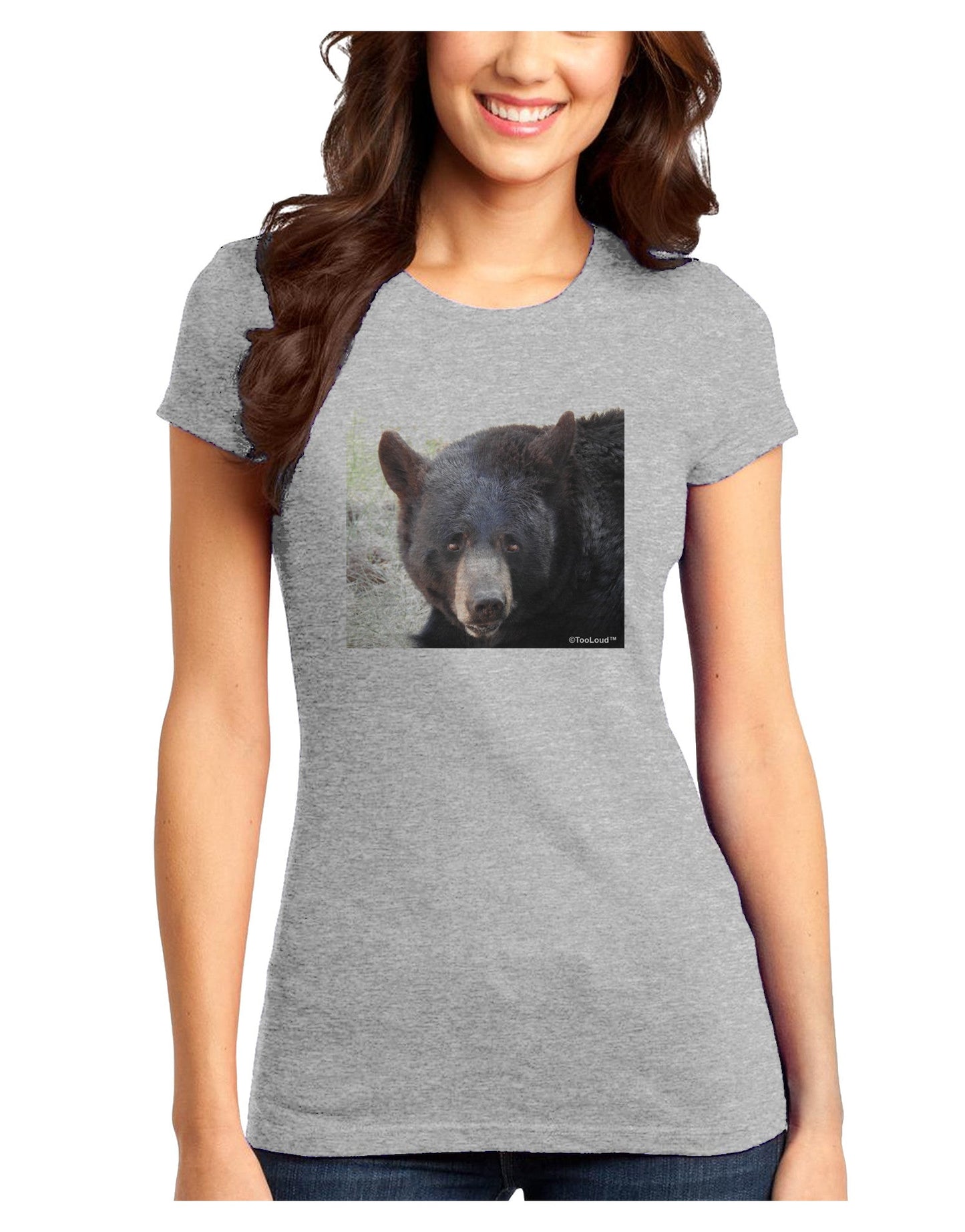 Staring Black Bear Juniors Petite T-Shirt-T-Shirts Juniors Tops-TooLoud-Ash-Gray-Juniors Fitted X-Small-Davson Sales