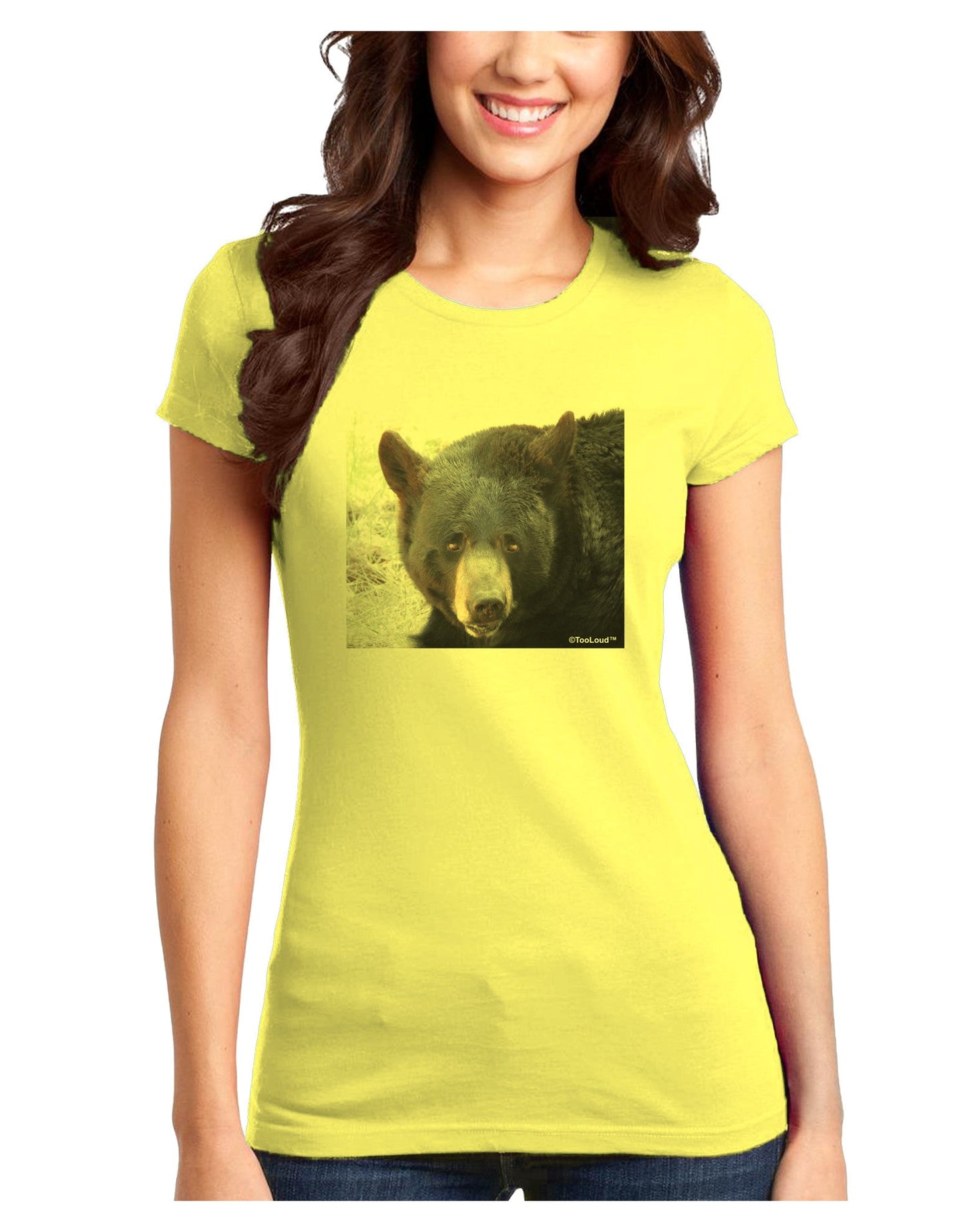 Staring Black Bear Juniors Petite T-Shirt-T-Shirts Juniors Tops-TooLoud-Yellow-Juniors Fitted X-Small-Davson Sales
