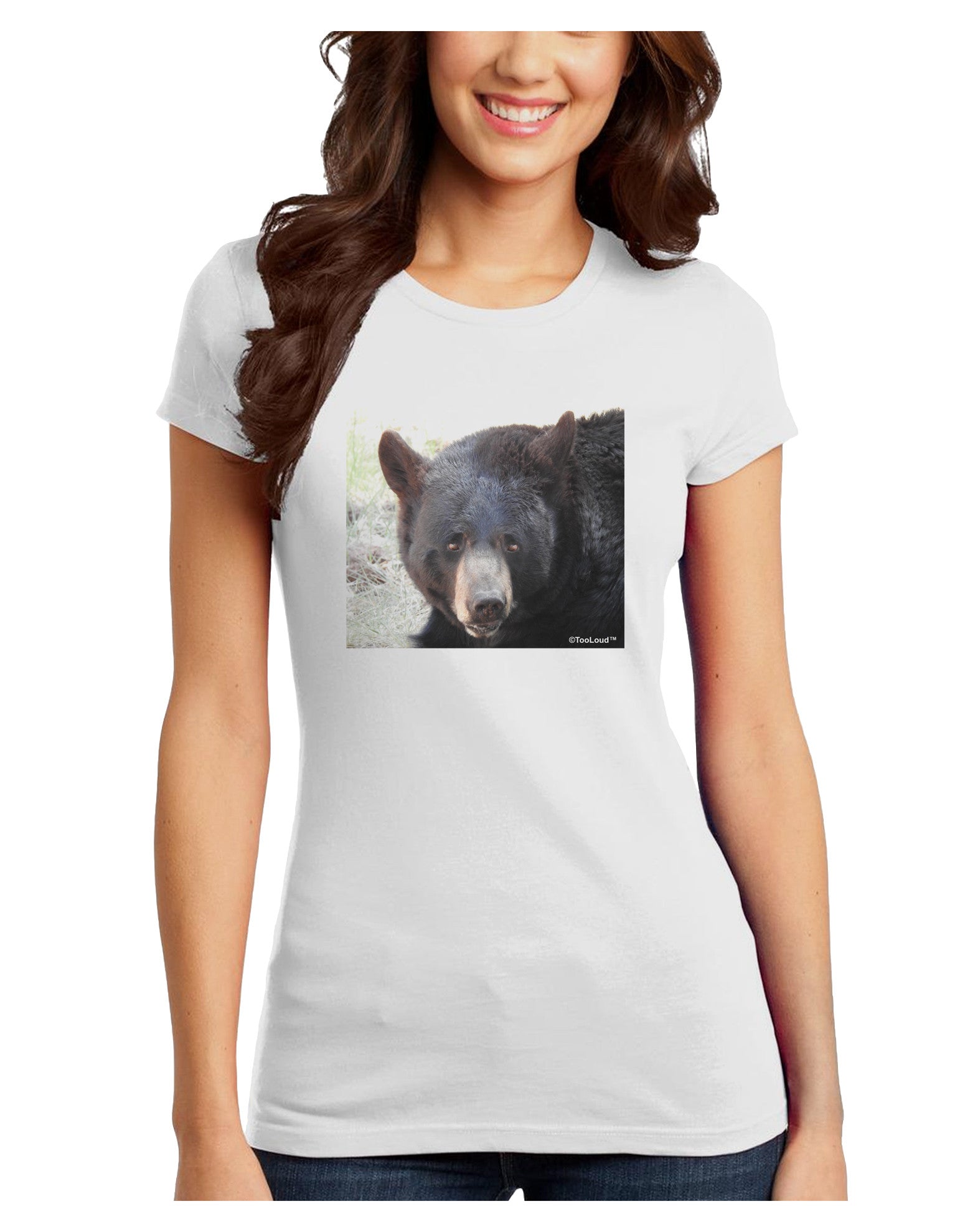 Staring Black Bear Juniors Petite T-Shirt-T-Shirts Juniors Tops-TooLoud-White-Juniors Fitted X-Small-Davson Sales
