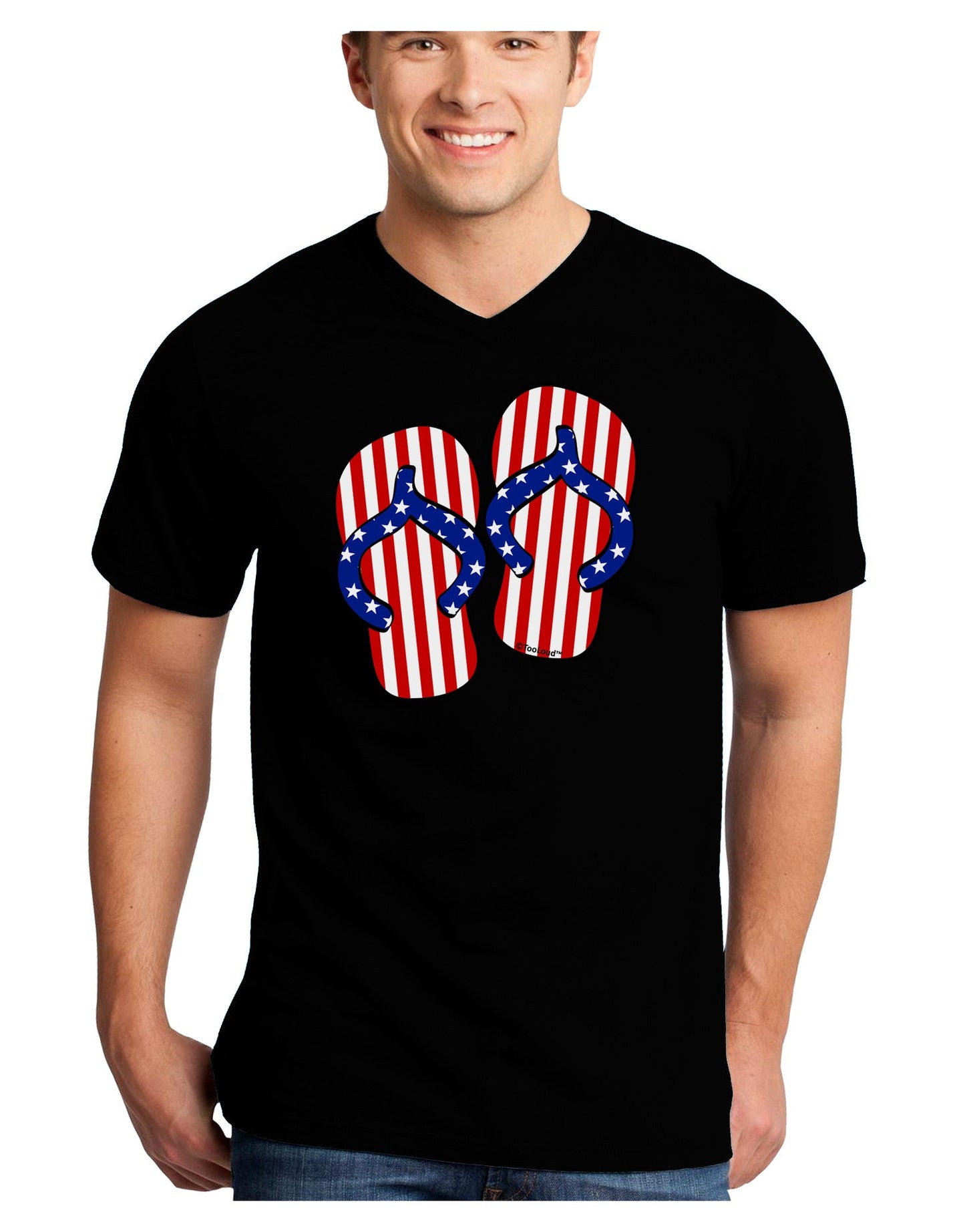 Stars and Stripes Flip Flops Adult Dark V-Neck T-Shirt-TooLoud-Black-Small-Davson Sales