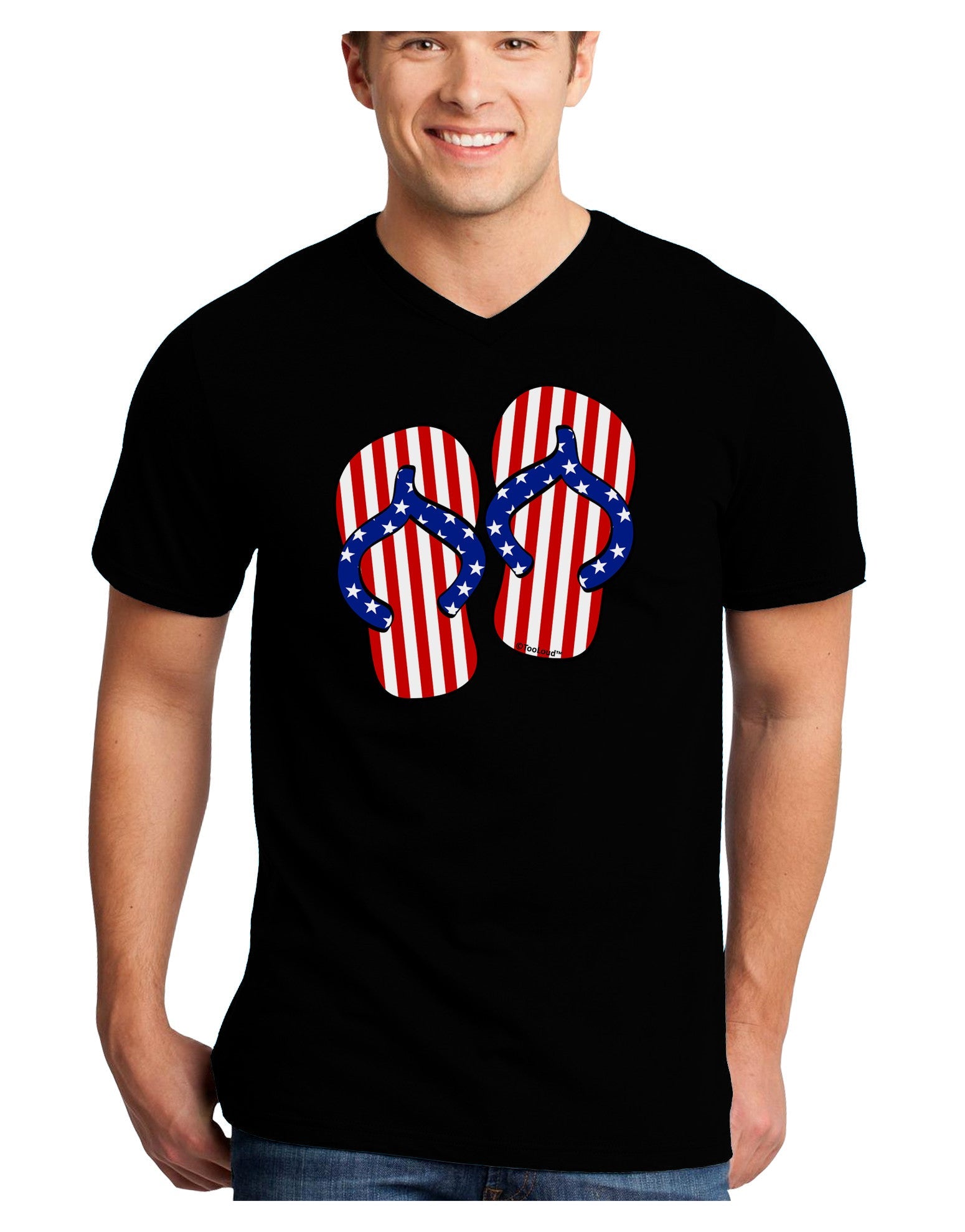 Stars and Stripes Flip Flops Adult Dark V-Neck T-Shirt-TooLoud-Black-Small-Davson Sales