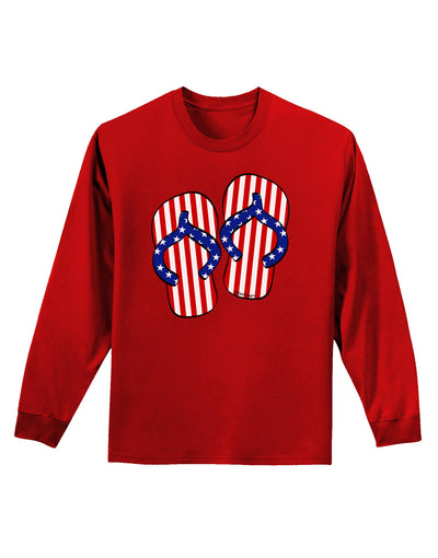 Stars and Stripes Flip Flops Adult Long Sleeve Dark T-Shirt-TooLoud-Red-Small-Davson Sales