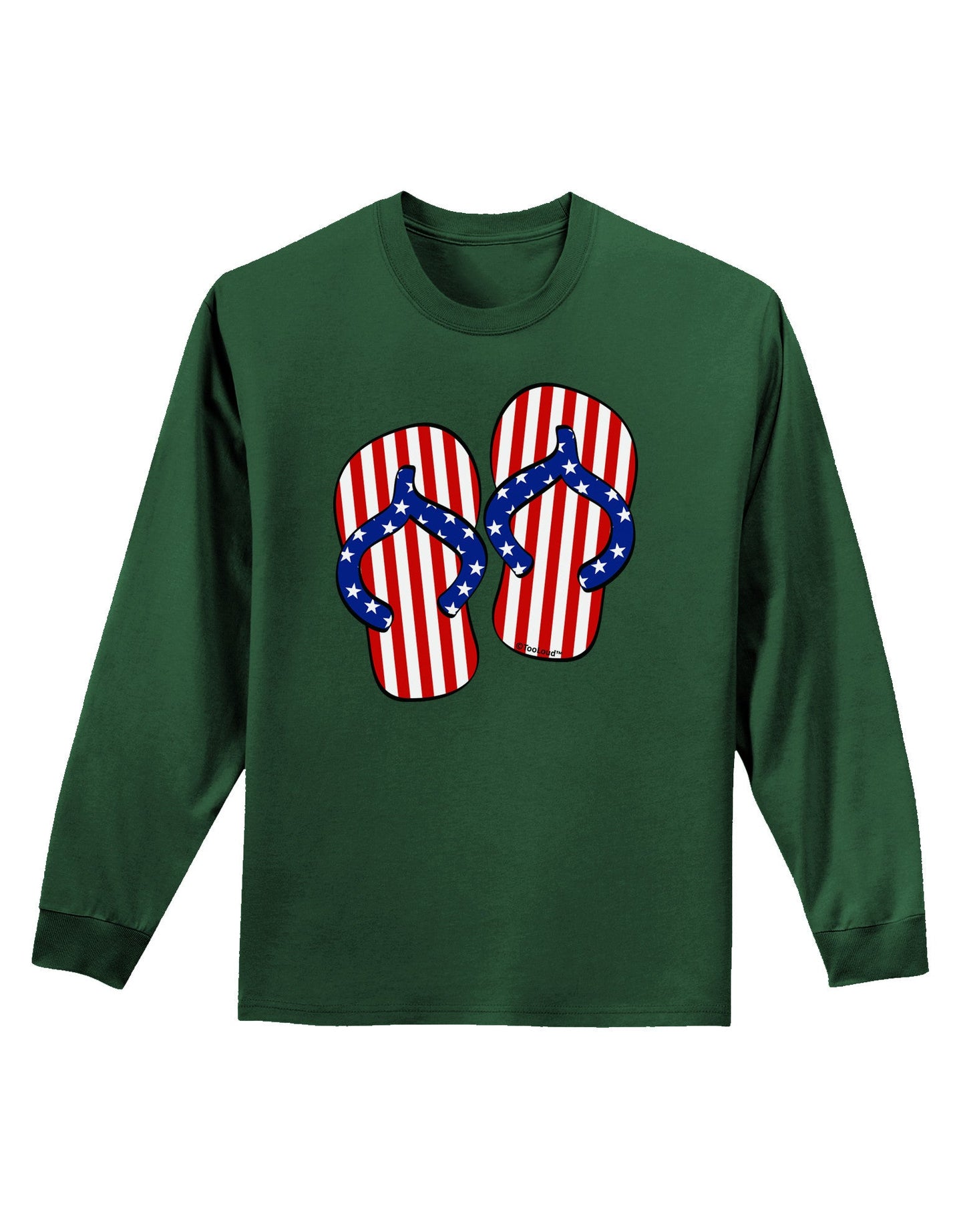 Stars and Stripes Flip Flops Adult Long Sleeve Dark T-Shirt-TooLoud-Dark-Green-Small-Davson Sales