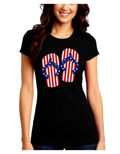 Stars and Stripes Flip Flops Juniors Crew Dark T-Shirt-T-Shirts Juniors Tops-TooLoud-Black-Juniors Fitted Small-Davson Sales