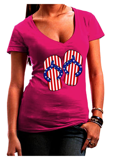 Stars and Stripes Flip Flops Juniors V-Neck Dark T-Shirt-Womens V-Neck T-Shirts-TooLoud-Hot-Pink-Juniors Fitted Small-Davson Sales