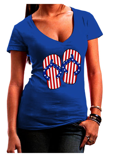 Stars and Stripes Flip Flops Juniors V-Neck Dark T-Shirt-Womens V-Neck T-Shirts-TooLoud-Royal-Blue-Juniors Fitted Small-Davson Sales