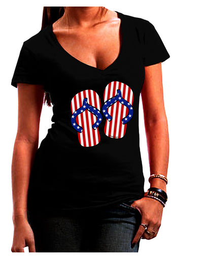 Stars and Stripes Flip Flops Juniors V-Neck Dark T-Shirt-Womens V-Neck T-Shirts-TooLoud-Black-Juniors Fitted Small-Davson Sales