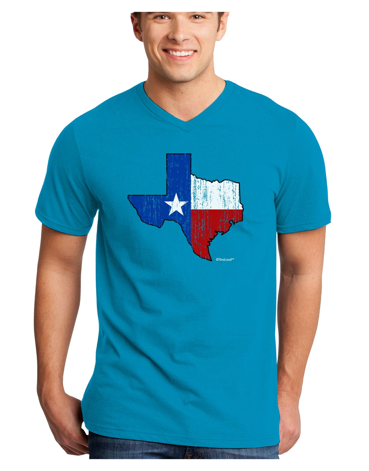State of Texas Flag Design - Distressed Adult Dark V-Neck T-Shirt-Mens V-Neck T-Shirt-TooLoud-Turquoise-Small-Davson Sales