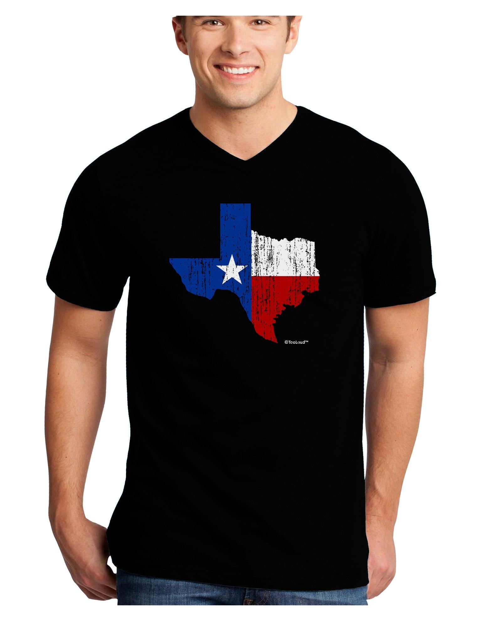 State of Texas Flag Design - Distressed Adult Dark V-Neck T-Shirt-Mens V-Neck T-Shirt-TooLoud-Black-Small-Davson Sales