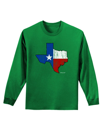 State of Texas Flag Design - Distressed Adult Long Sleeve Dark T-Shirt-TooLoud-Kelly-Green-Small-Davson Sales