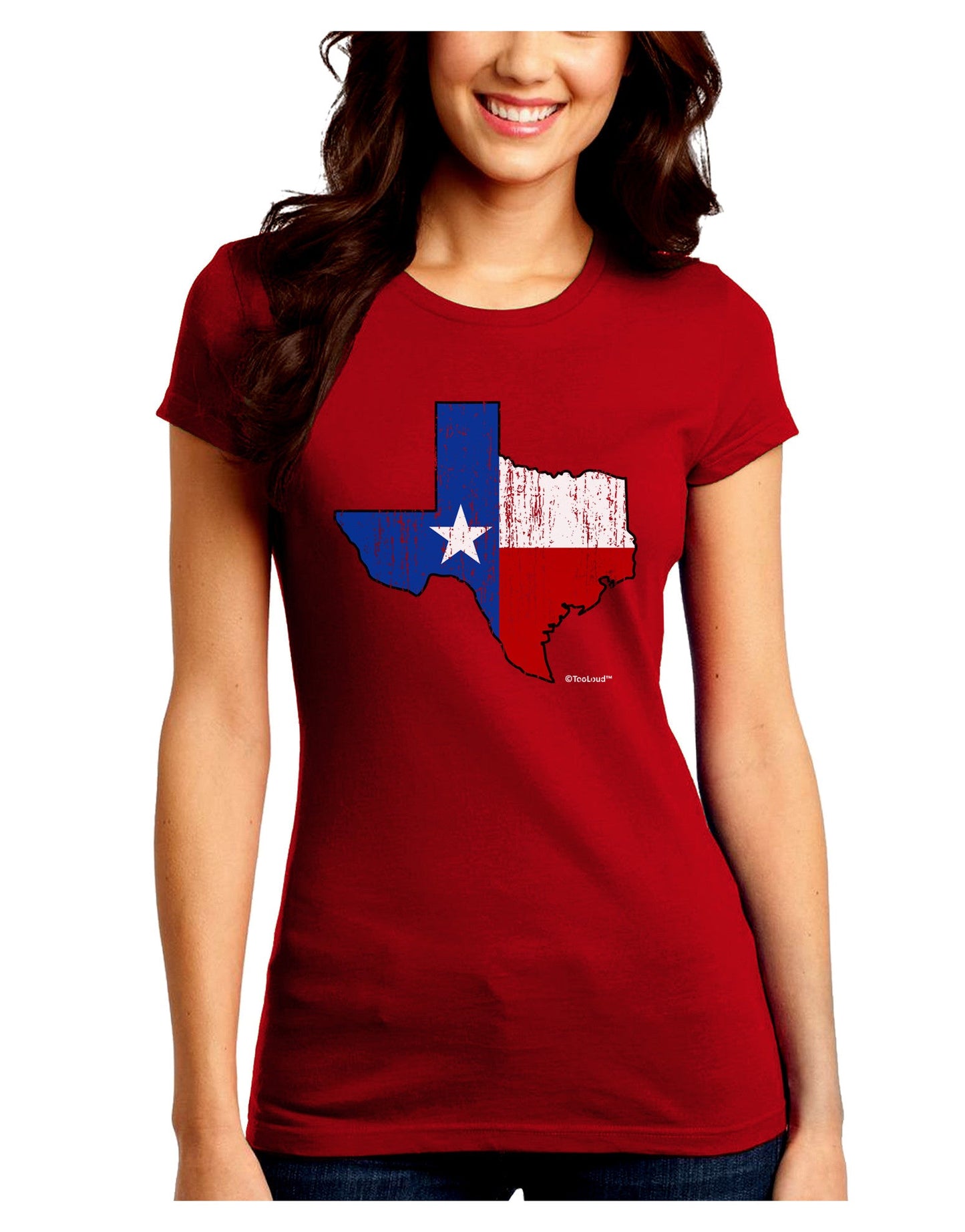 State of Texas Flag Design - Distressed Juniors Crew Dark T-Shirt-T-Shirts Juniors Tops-TooLoud-Red-Juniors Fitted Small-Davson Sales