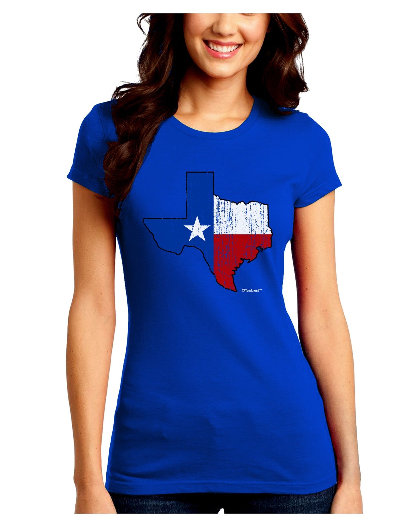 State of Texas Flag Design - Distressed Juniors Crew Dark T-Shirt-T-Shirts Juniors Tops-TooLoud-Royal-Blue-Juniors Fitted Small-Davson Sales