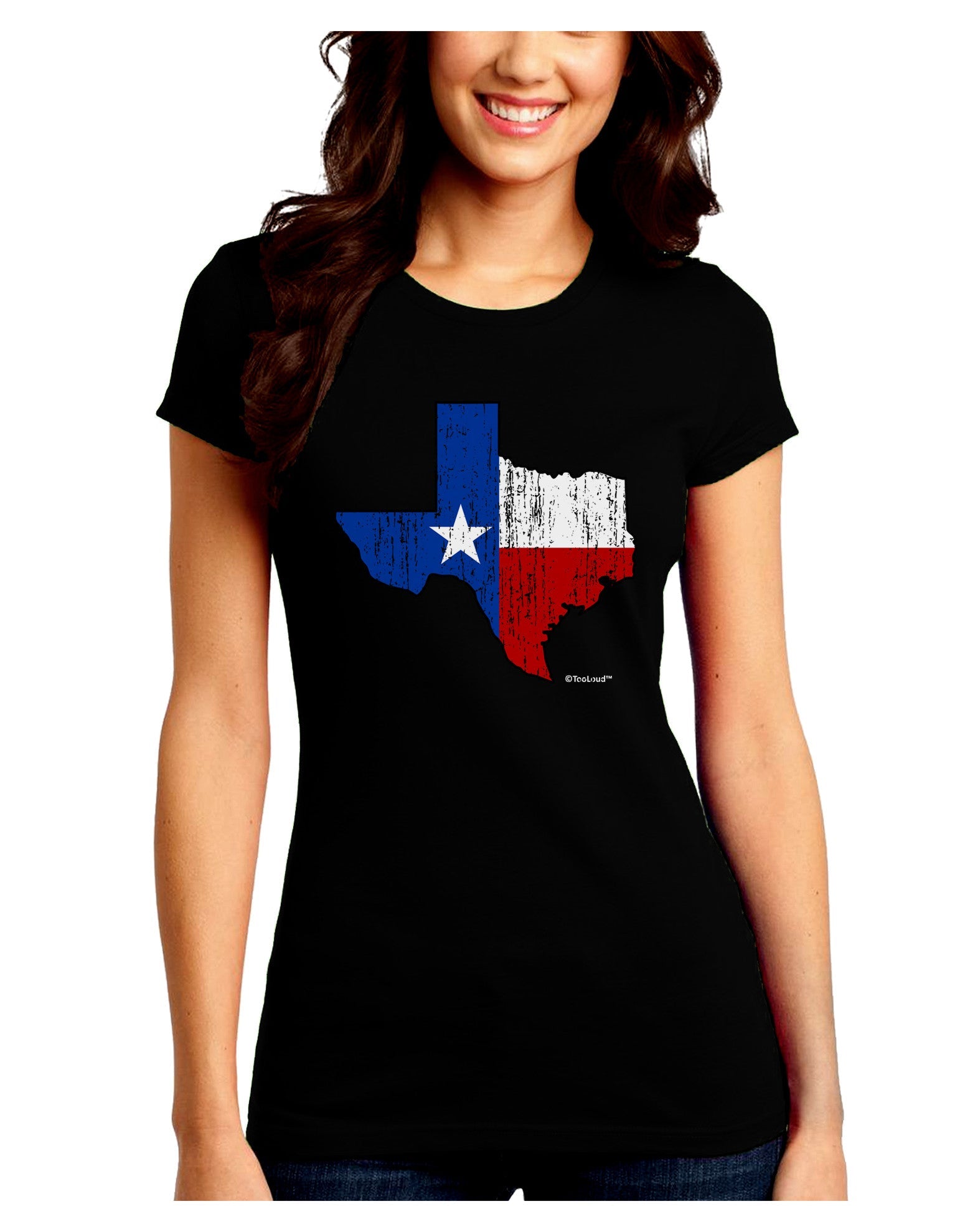 State of Texas Flag Design - Distressed Juniors Crew Dark T-Shirt-T-Shirts Juniors Tops-TooLoud-Black-Juniors Fitted Small-Davson Sales