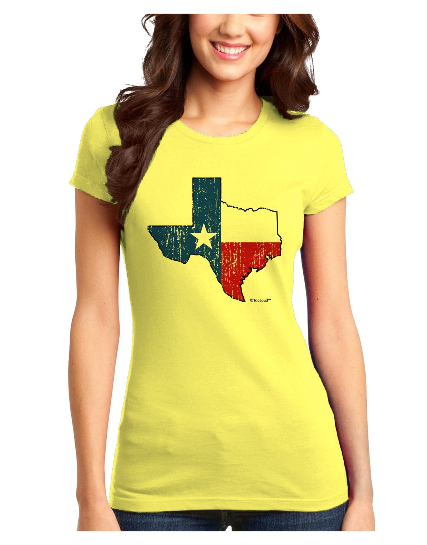 State of Texas Flag Design - Distressed Juniors T-Shirt-Womens Juniors T-Shirt-TooLoud-Yellow-Juniors Fitted X-Small-Davson Sales