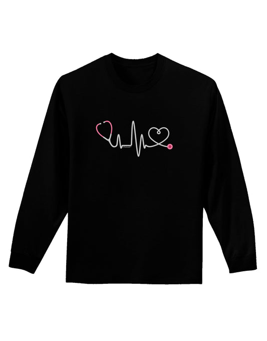 Stethoscope Heartbeat Adult Long Sleeve Dark T-Shirt-TooLoud-Black-Small-Davson Sales