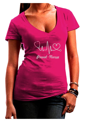 Stethoscope Heartbeat Text Womens V-Neck Dark T-Shirt-Womens V-Neck T-Shirts-TooLoud-Hot-Pink-Juniors Fitted Small-Davson Sales