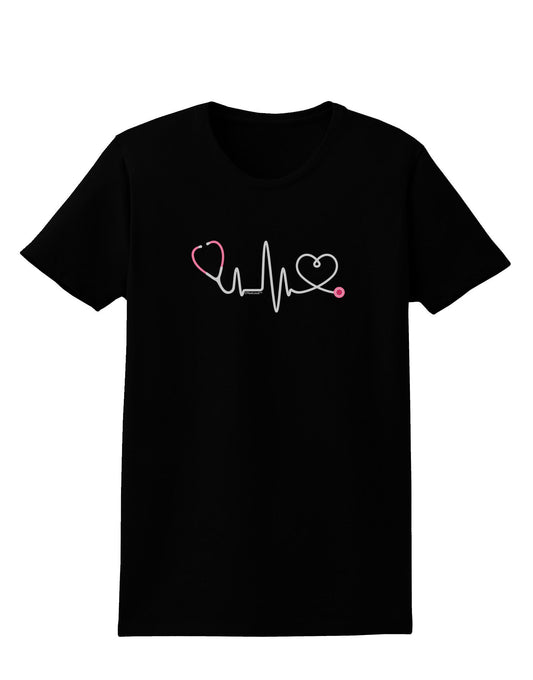 Stethoscope Heartbeat Womens Dark T-Shirt-TooLoud-Black-X-Small-Davson Sales