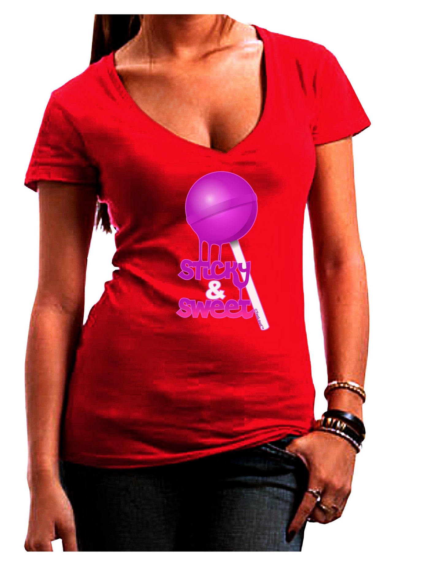 Sticky & Sweet Lollipop Womens V-Neck Dark T-Shirt-Womens V-Neck T-Shirts-TooLoud-Red-Juniors Fitted Small-Davson Sales