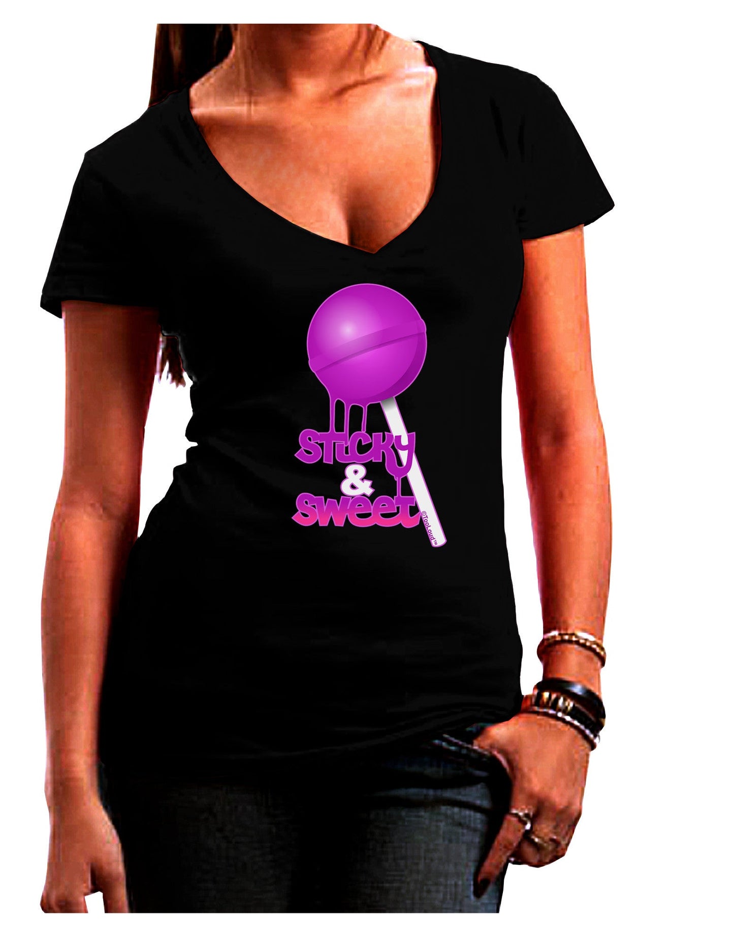 Sticky & Sweet Lollipop Womens V-Neck Dark T-Shirt-Womens V-Neck T-Shirts-TooLoud-Black-Juniors Fitted Small-Davson Sales
