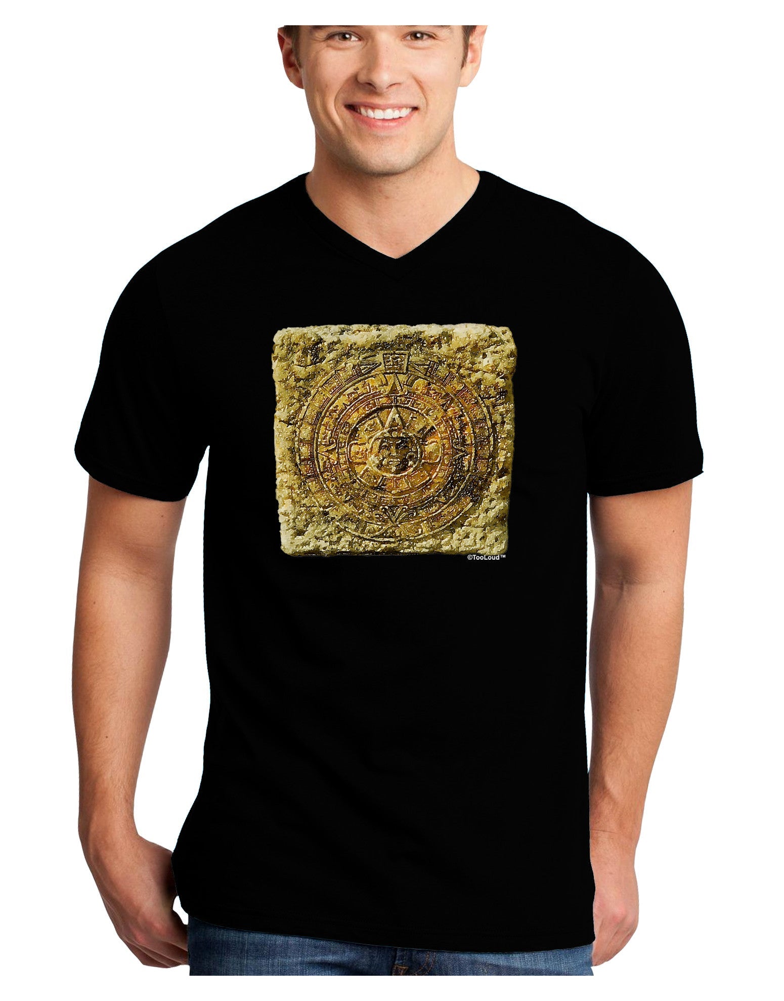 Stone Carving Sepia Adult Dark V-Neck T-Shirt-TooLoud-Black-Small-Davson Sales