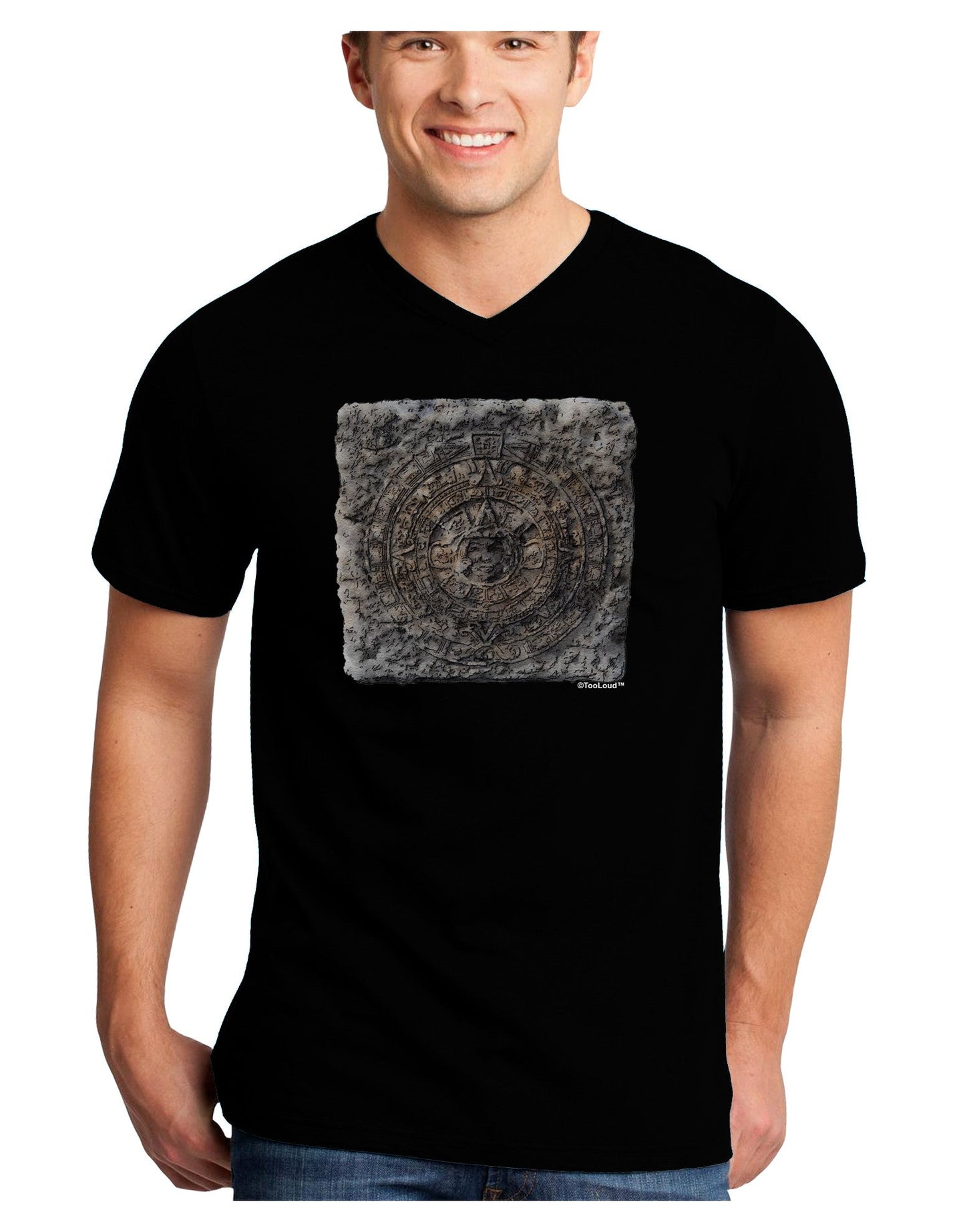 Stone Carving Watercolor Adult Dark V-Neck T-Shirt-TooLoud-Black-Small-Davson Sales