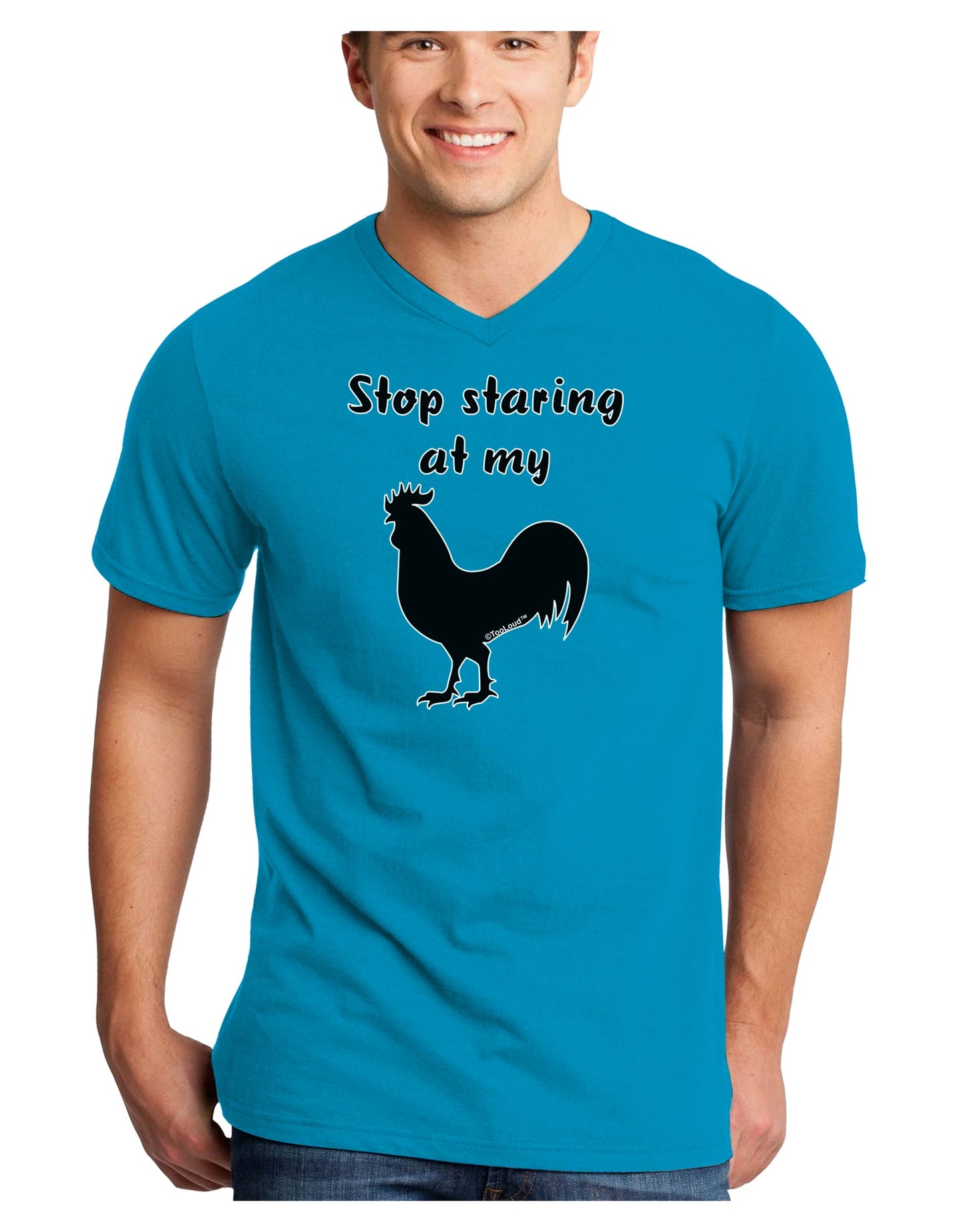 Stop Staring At My Rooster - Design Adult Dark V-Neck T-Shirt by TooLoud-Mens V-Neck T-Shirt-TooLoud-Turquoise-Small-Davson Sales