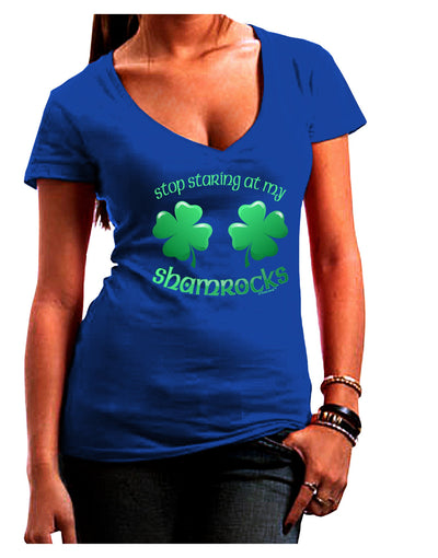 Stop Staring At My Shamrocks Womens V-Neck Dark T-Shirt-Womens V-Neck T-Shirts-TooLoud-Royal-Blue-Juniors Fitted Small-Davson Sales
