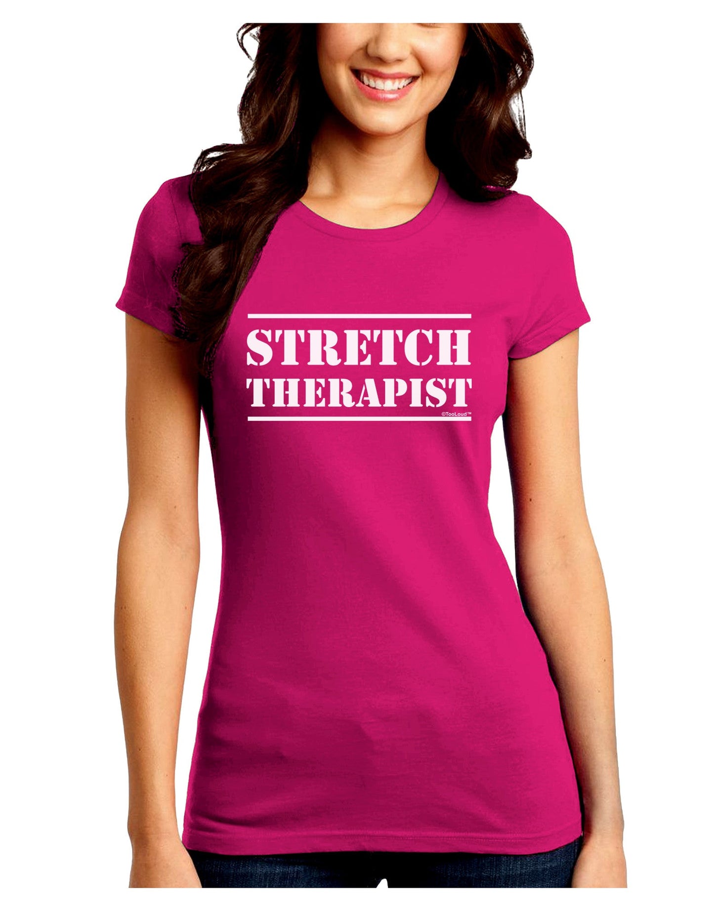 Stretch Therapist Text Juniors Petite Crew Dark T-Shirt-T-Shirts Juniors Tops-TooLoud-Hot-Pink-Juniors Fitted Small-Davson Sales