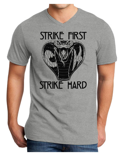 Strike First Strike Hard Cobra Adult V-Neck T-shirt-Mens T-Shirt-TooLoud-HeatherGray-Small-Davson Sales