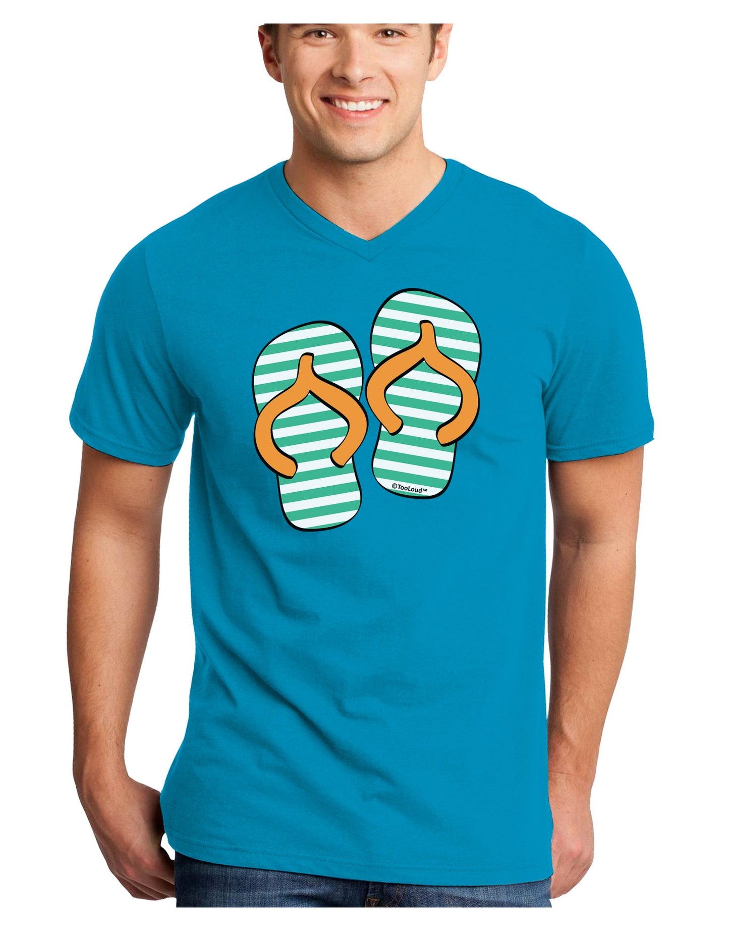 Striped Flip Flops - Teal and Orange Adult Dark V-Neck T-Shirt-TooLoud-Turquoise-Small-Davson Sales
