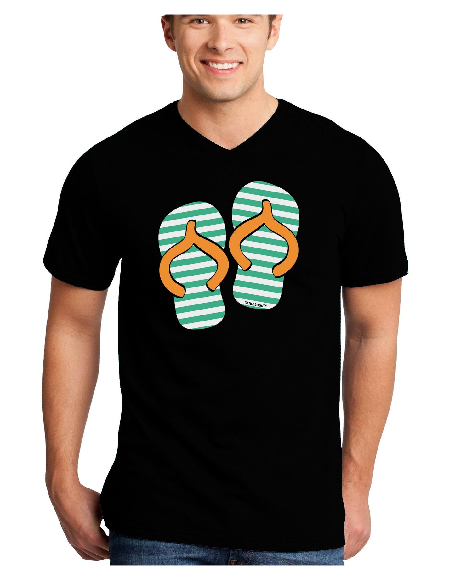 Striped Flip Flops - Teal and Orange Adult Dark V-Neck T-Shirt-TooLoud-Black-Small-Davson Sales