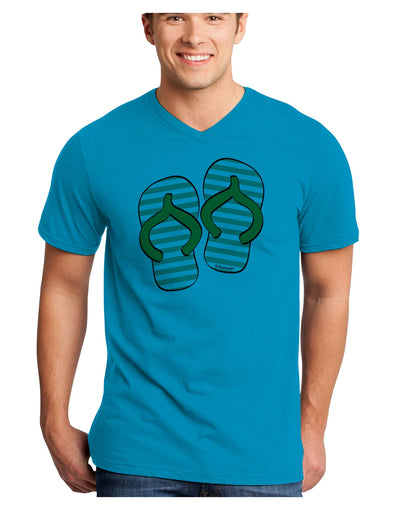 Striped Flip Flops - Teal and Orange Adult V-Neck T-shirt-Mens V-Neck T-Shirt-TooLoud-Turquoise-Small-Davson Sales